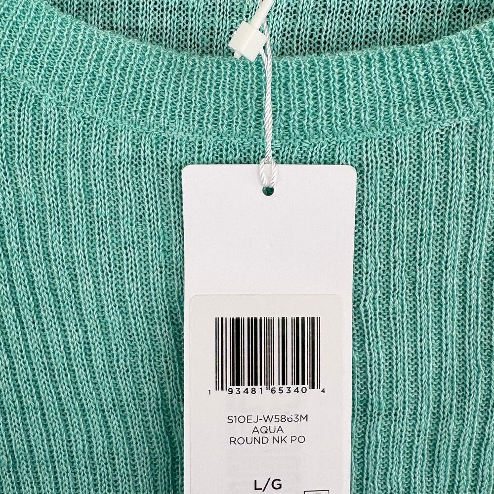 Eileen Fisher Linen Ribbed Sweater L NWT Aqua Green Coastal Luxury Minimalist - Picture 5 of 7